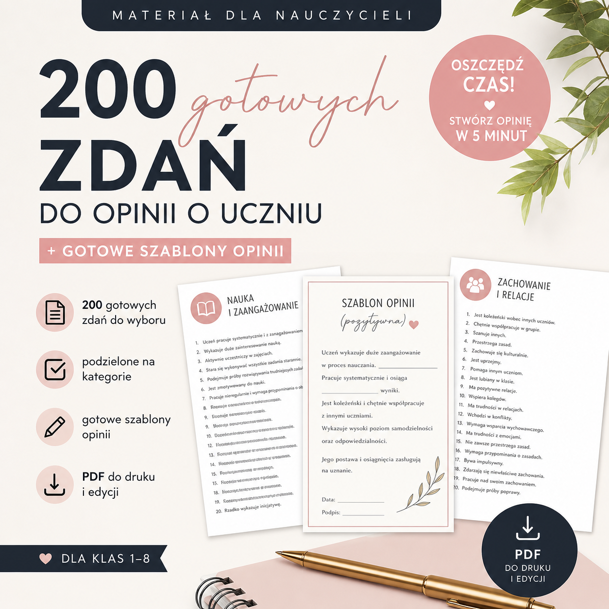 200 zdań do opinii o uczniu klasy 1-8