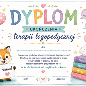 Dyplom ukończenia terapii logopedycznej- 4 wzory